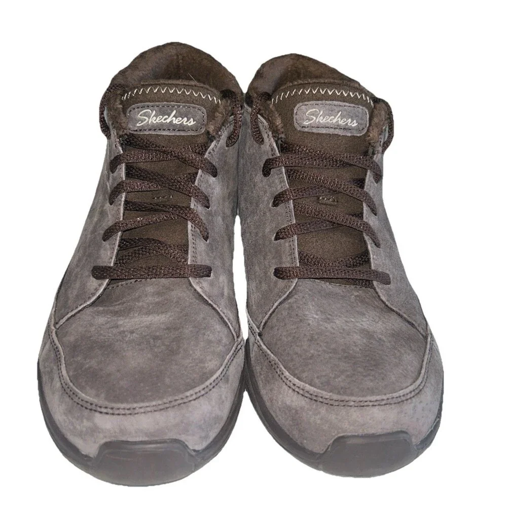 Skechers Seager Hi Women 9 Brown Leather Faux Fur Fleece Ankle Lace Up Boot